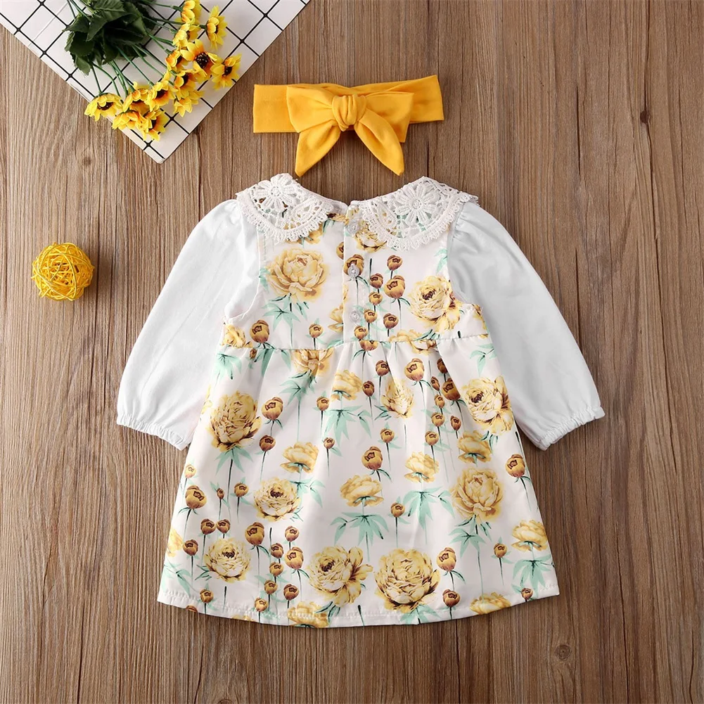 UK 2Pcs Toddler Baby Girl Clothes Ruffle Long Sleeve Princess Girl Dress Autumn Dress