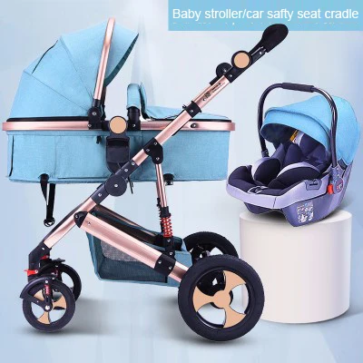 Blue 3 in 1 Детская коляска 3 в 1 с автомобильным сиденьем красивый пейзаж для детей коляска новорожденное автомобильное сиденье Колыбель дорожная система коляска и автомобильное сиденье - Цвет: Blue 3 in 1