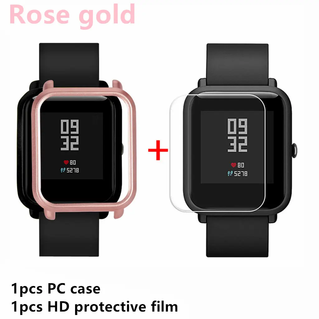 SkeYou HD протектор экрана тонкий+ красочные PC Рамка Защитные чехлы для Huami Amazfit Bip PC чехол с HD защитной пленкой - Цвет: Rose pink