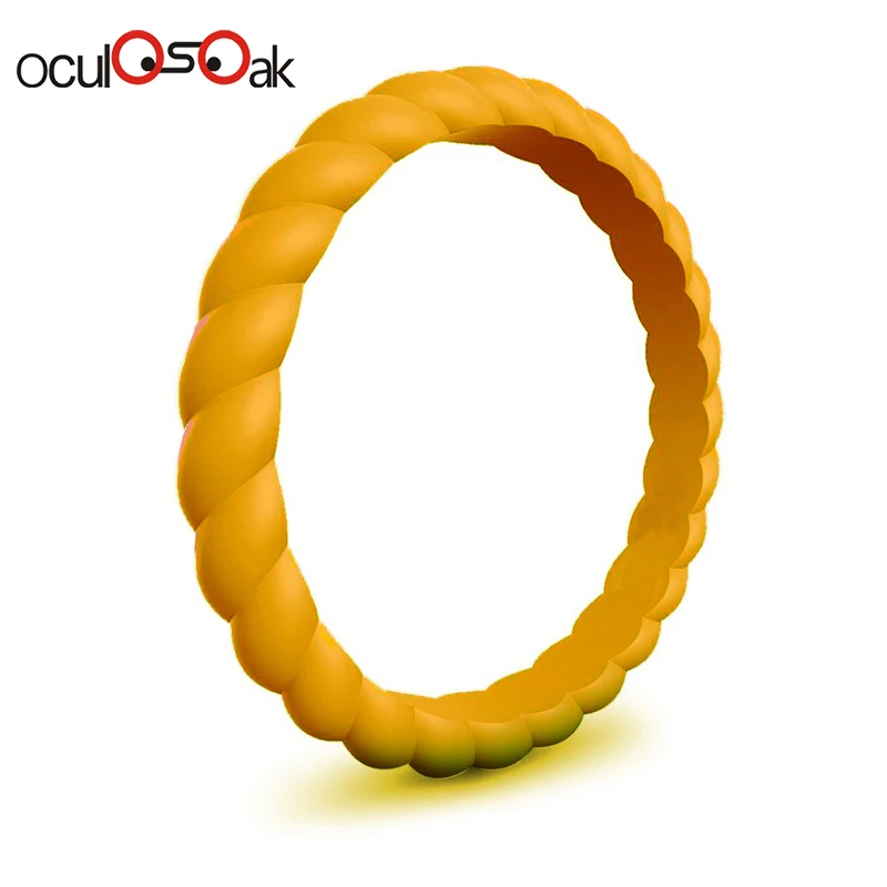 Hot Fashion 3mm Thin Braided Silicone Ring For Women Wedding Rings Sports Hypoallergenic Crossfit Flexible Rubber Finger Ring - Цвет основного камня: Gold