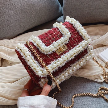 

Fashion Women's Pearl Messenger Bag female Handbags and purse famous Designer Ladies flap clutches Chain shoulder Crossbody Bag