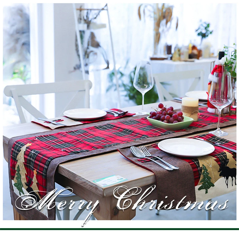 Creative New Christmas Table Runner Placemats Cotton polyester Scottish Plaid Table Mat Restaurant Table Cover Party Home Decor