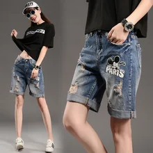 Модные женские летние джинсовые шорты женские короткие с высокой талией Новые Мультяшные короткие джинсы с завышенной талией брюки плюс размер