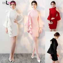 Женские Элегантные Короткие вечерние платья с высоким воротником, сексуальные официальные кружевные белые вечерние асимметричные вечерние платья с v-образным вырезом размера плюс ES1170