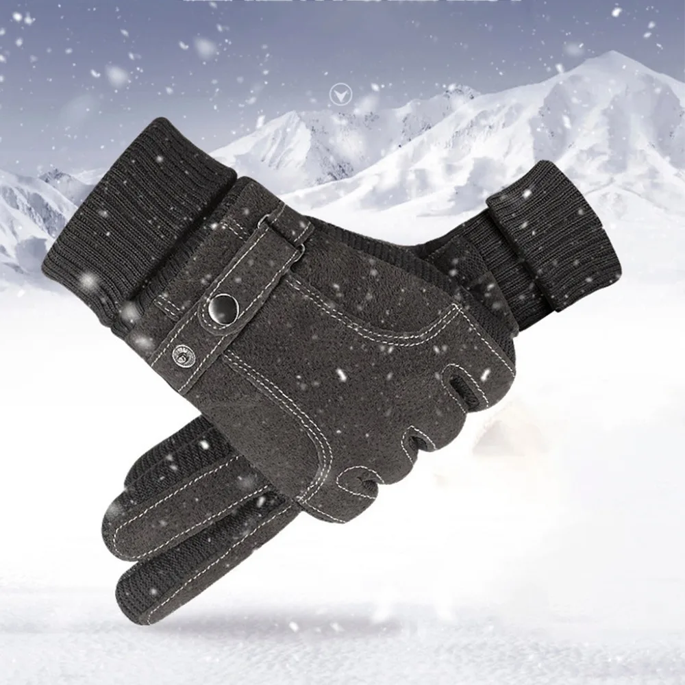 Mens Winter Faux Leather Touchscreen Texting Driving Gloves Adjustable Elastic Cuff Anti-Slip Palm Thermal Lining Warm Mittens