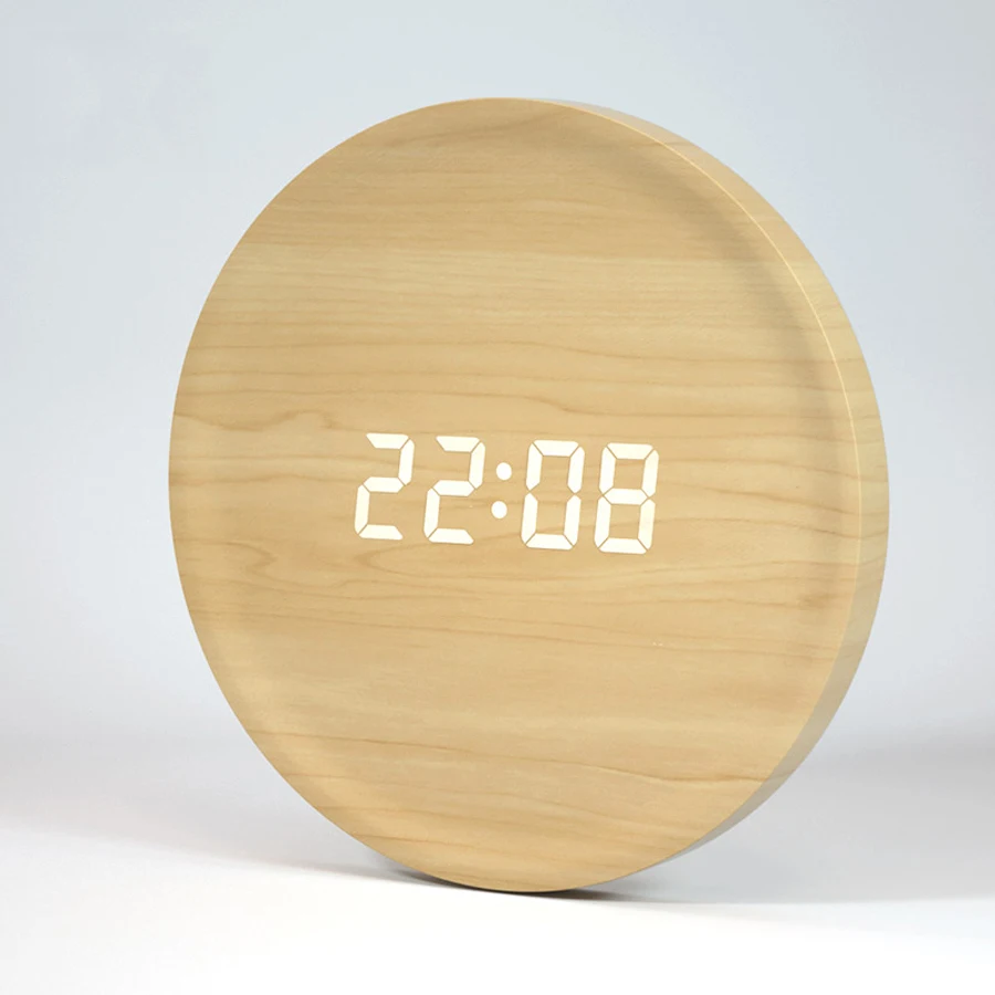 

Wooden Wall Clock Modern Design Living Room Sound Control Intelligent LED Clocks Nordic Simple Wood Wall Watch Home Decor
