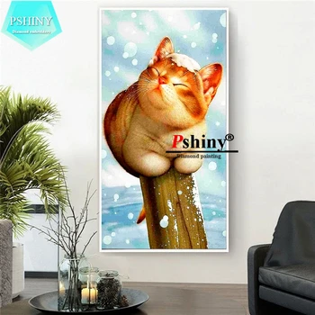 

PSHINY 5D DIY sleep cat diamond painting Full drill square rhinestone home decor animal picture Diamond embroidery sale new 2020