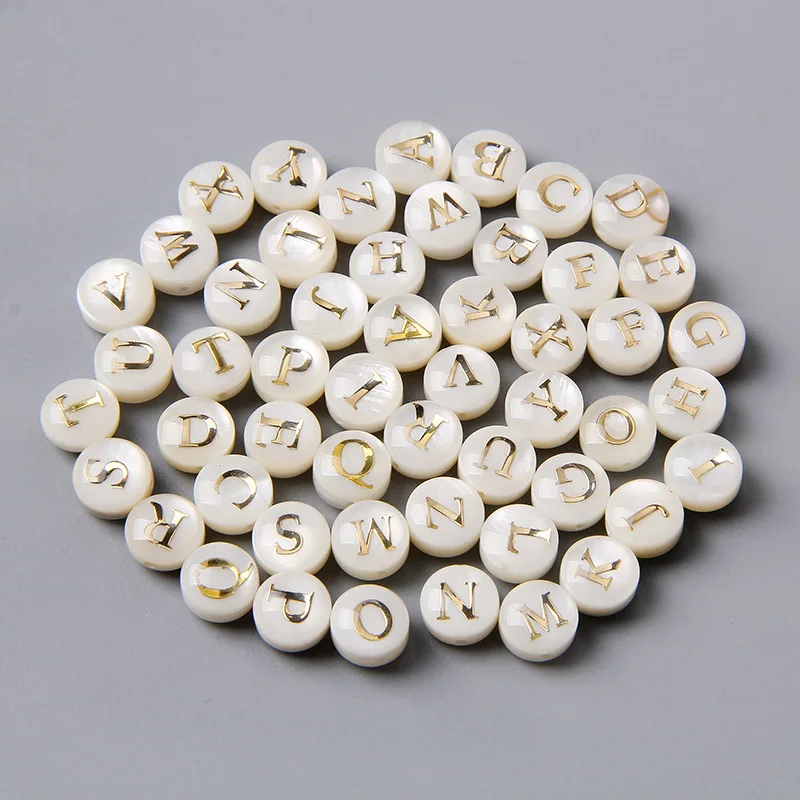 2/5/10Pcs Natural Shell Alphabet Bead 8mm Round Charms 26 Letter A-Z Mother  Of Pearl