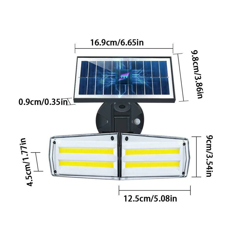 Sensor de Radar Lâmpada de Parede Holofotes ao ar Conduziu a Lâmpada à Prova Dupla Cabeça Solar Parede Cob Livre Jardim Quintal 100 w Dwaterproof Água 80led Luz 7 luz parede cob lâmpada de parede holofotes