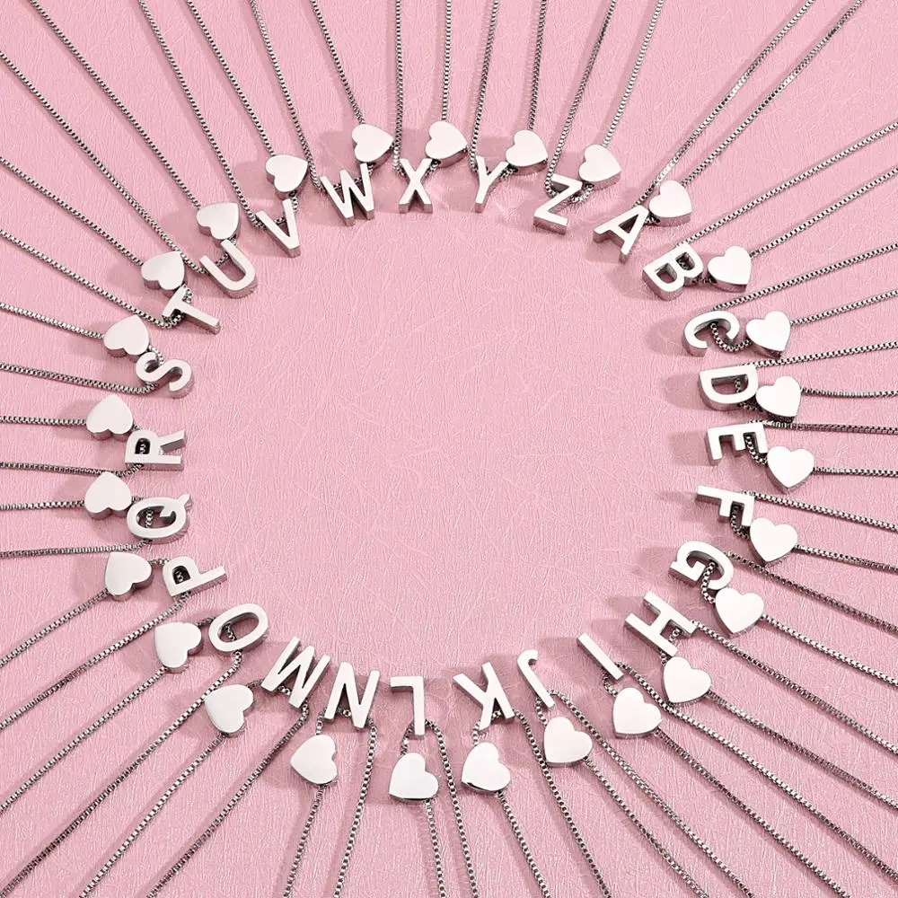 A-Z Letter Fashion Tiny Heart Dainty Initial Necklace Gold S Color Letter Name Choker Necklace For Women Pendant Jewelry Gift