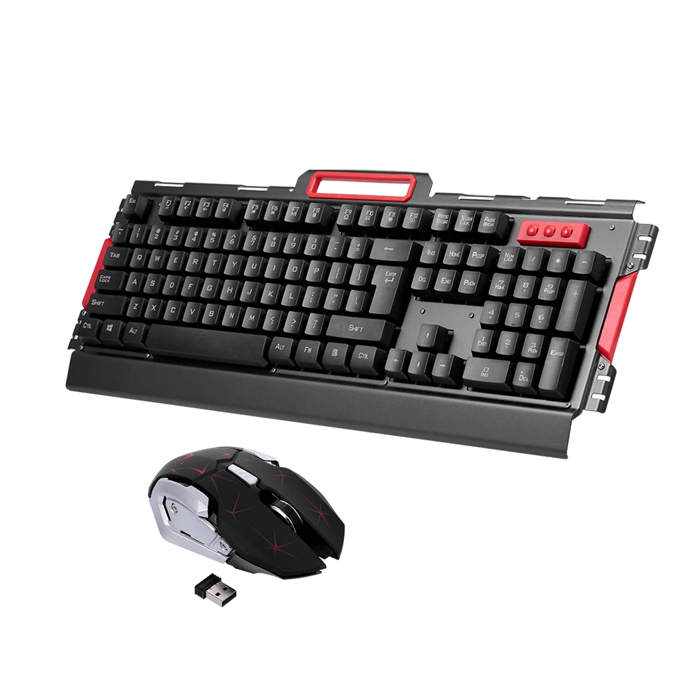 

Wireless Keyboard and Mouse Combo 2.4G Metal Panel Keyboard Optical Mouse 2400DPI Ergonomic Design for PC Laptop