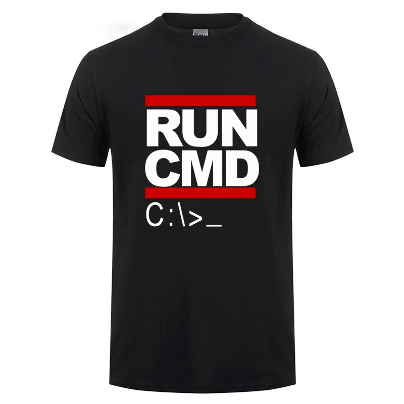 Run Cmd Computer Programmer T Shirts Funny Birthday Gift For Man Boyfriend Husband Summer Short Sleeve Cotton T-Shirt Geek Nerd