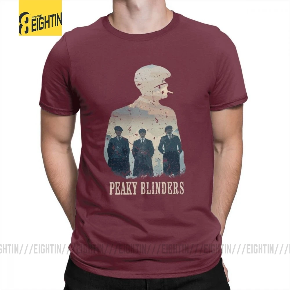 Peaky blinds футболки Уникальные для досуга Чистый хлопок мужские футболки с коротким рукавом o-образным вырезом футболки размера плюс популярный фильм - Цвет: Burgundy