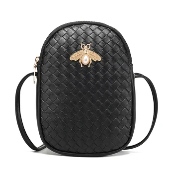 

Litchi pattern shoulder bag hit color ribbon shell bag female bag small bee handbag personality mobile phone messenger bag P2