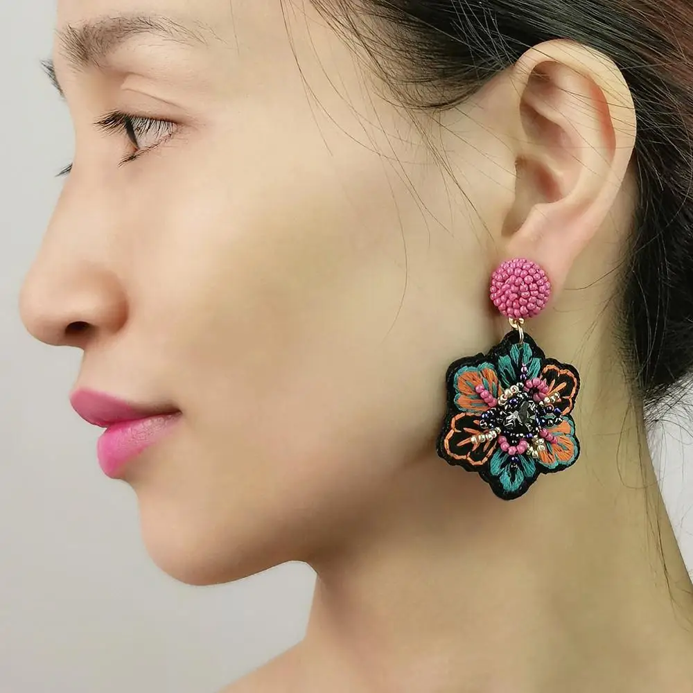 Handmade Resin Beads Dangle Earrings For Women Flowers Embroidered Fashion Drop Bohemian Jewelry UKEN | Украшения и аксессуары