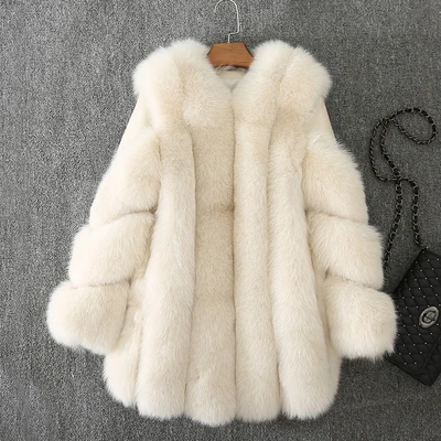 Beige Роскошное Брендовое длинное пальто с натуральным мехом зимняя куртка для женщин из натурального Лисьего меха Толстая теплая верхняя одежда новая модная уличная Новинка 821 - Цвет: Beige