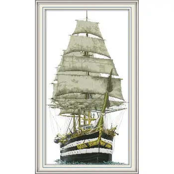 

Joy Sunday New Cross Stitch Kit Ancient Warship Needlework Kits DMC 11&14 CT DIY Handmade Embroidery Kit for Home Decor&Gift