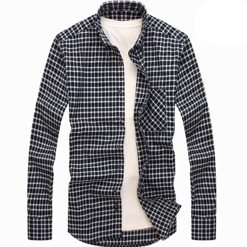 Мужские клетчатые повседневные зимние теплые шерстяные футболки Camisa, свободные дышащие удобные однобортные с отложным воротником