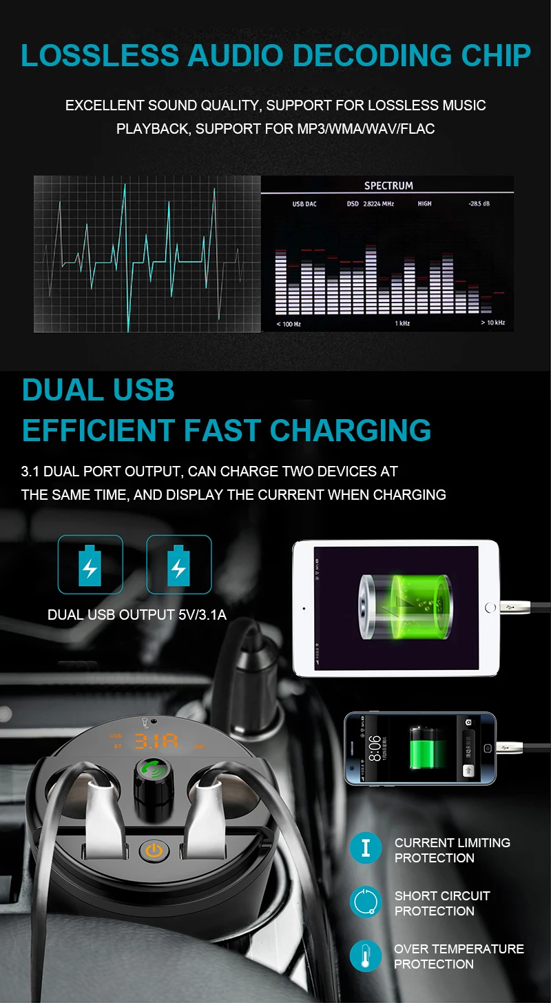 401E Vehicle-mounted MP3 Bluetooth Player Vehicle-mounted Cigarette Lighter Bluetooth Vehicle-mounted U-disk mp3