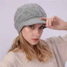 Женская Зимняя Вязаная Шапка-бини с козырьком, мягкий плюшевый лыжный берет