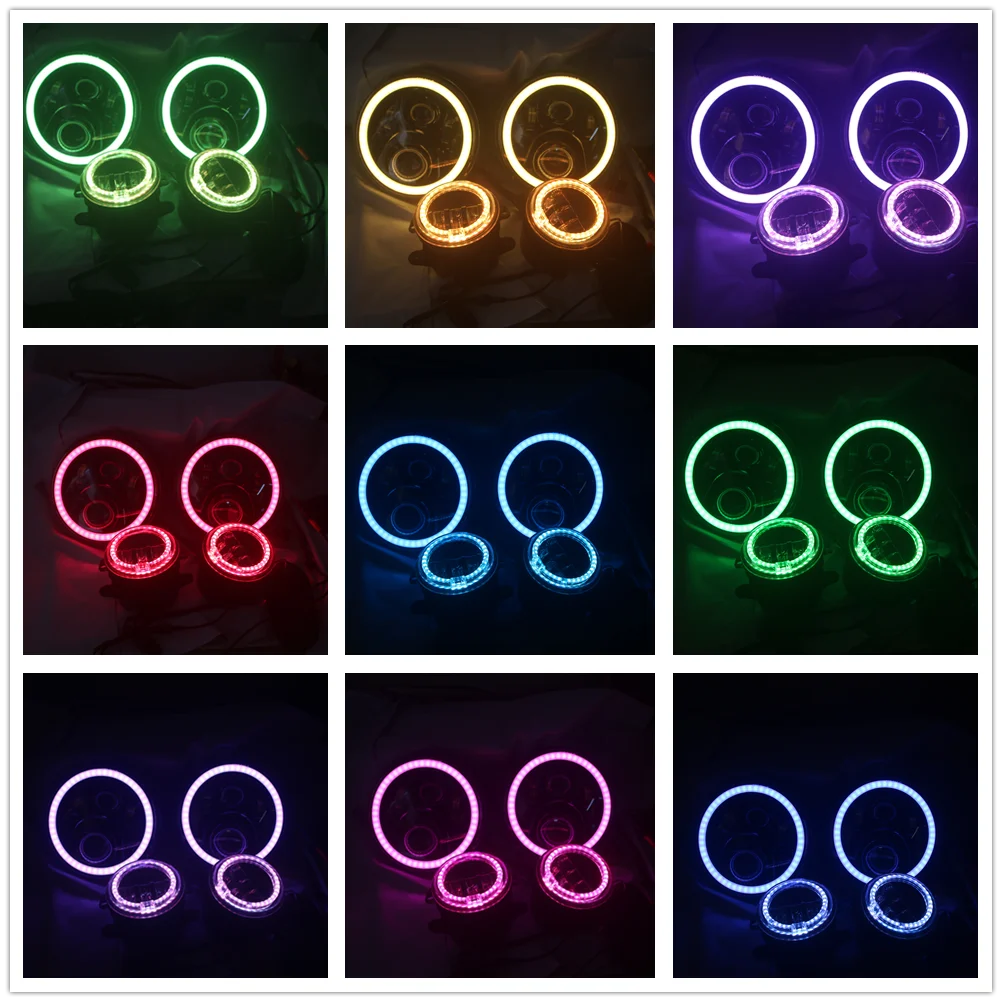 RGB Halo Кольцо " светодиодный фары 4 дюйма Противотуманные фары комбо для Jeep Wrangler JK JKU неограниченное Рубикон сахара Bluetooth приложение управления