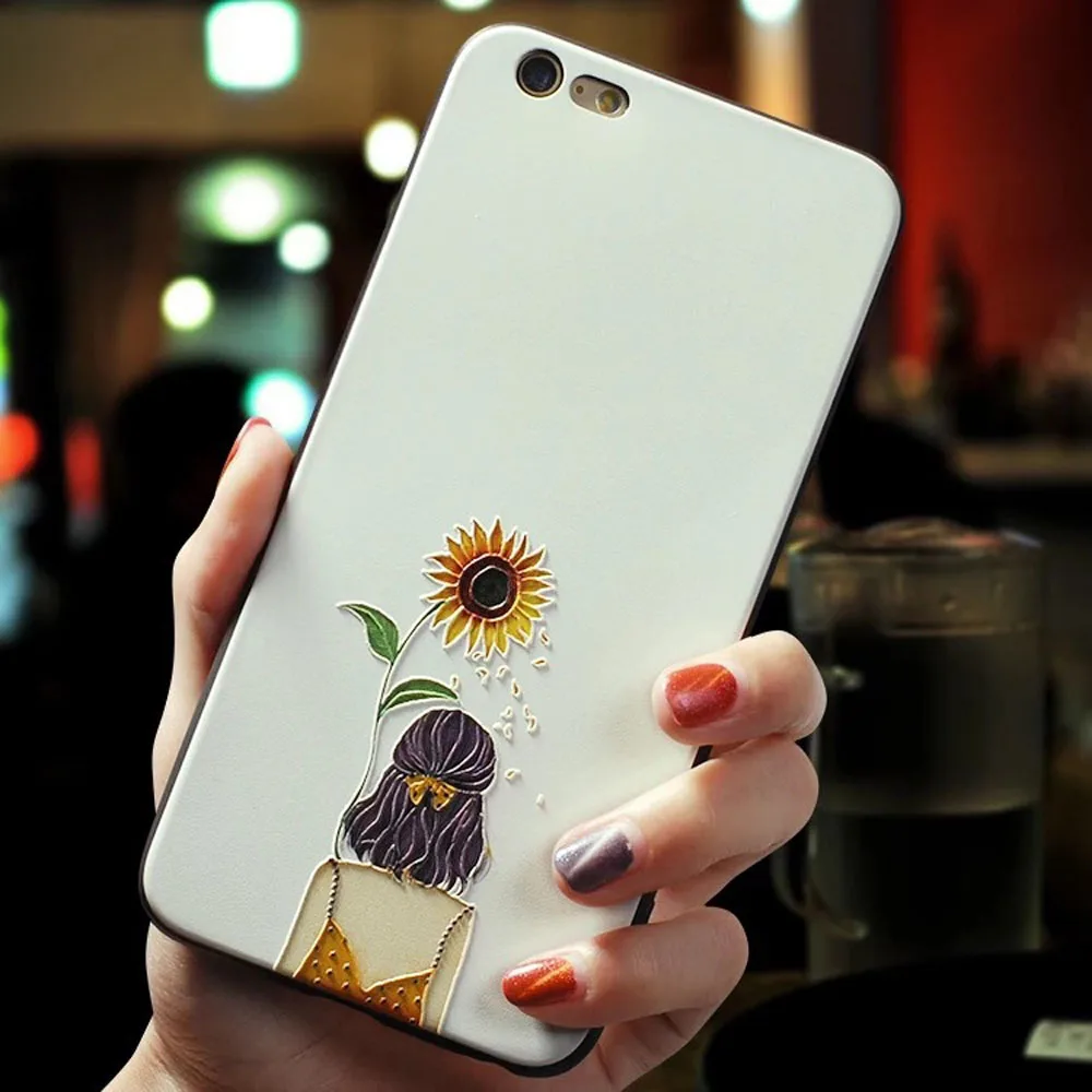 Sunflower Girl Eqvvol милый 3D тисненый мультфильм узорчатый чехол для телефона для iphone X 8 7 6 6S Plus чехол s Мягкий силиконовый чехол для iphone 5 5S SE Coque - Цвет: Sunflower Girl