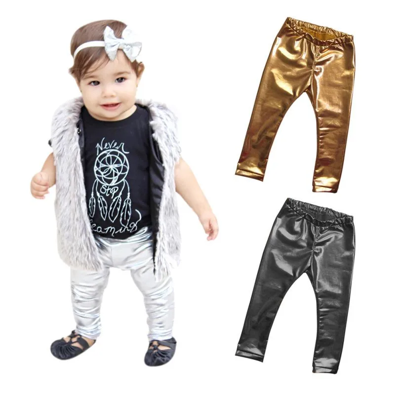 Детские вязаные леггинсы; детские брюки для девочек; новые осенние повседневные детские штаны бронзового цвета с эластичной резинкой на