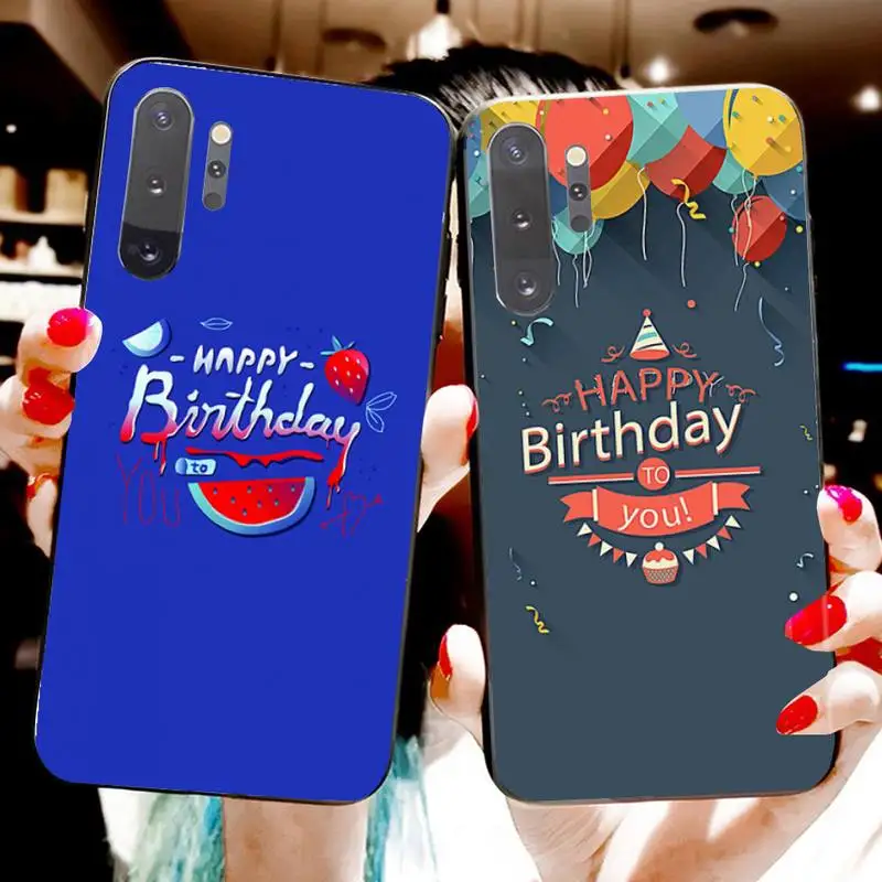Stylish happy birthday present Black Soft Shell Phone Case Capa For Samsung Note 7 8 9 10 pro Galaxy J7 J8 J6 Plus 2018 Prime | Мобильные