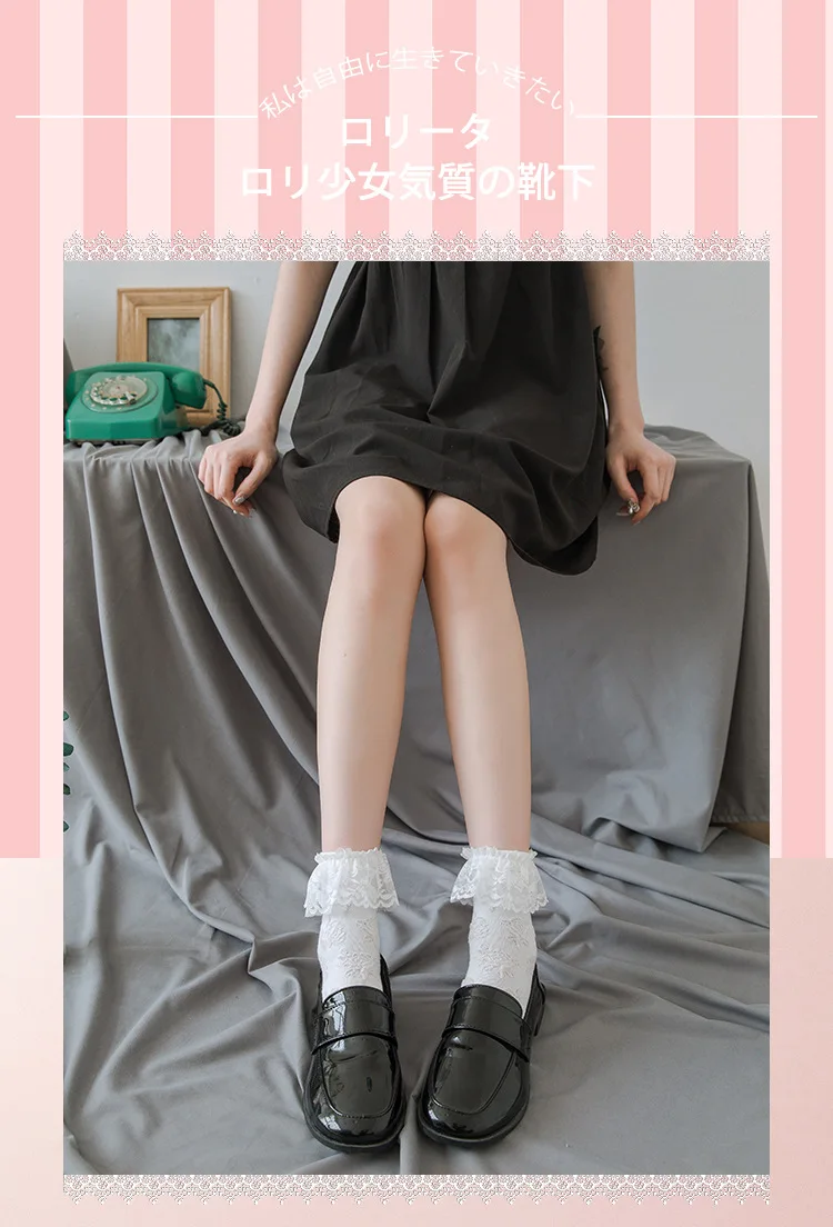 Lolita White Lace Socks Women Heart Bowknot Cotton Socks Femme Sweet JK Socks Ankle Dress Calcetine Medias