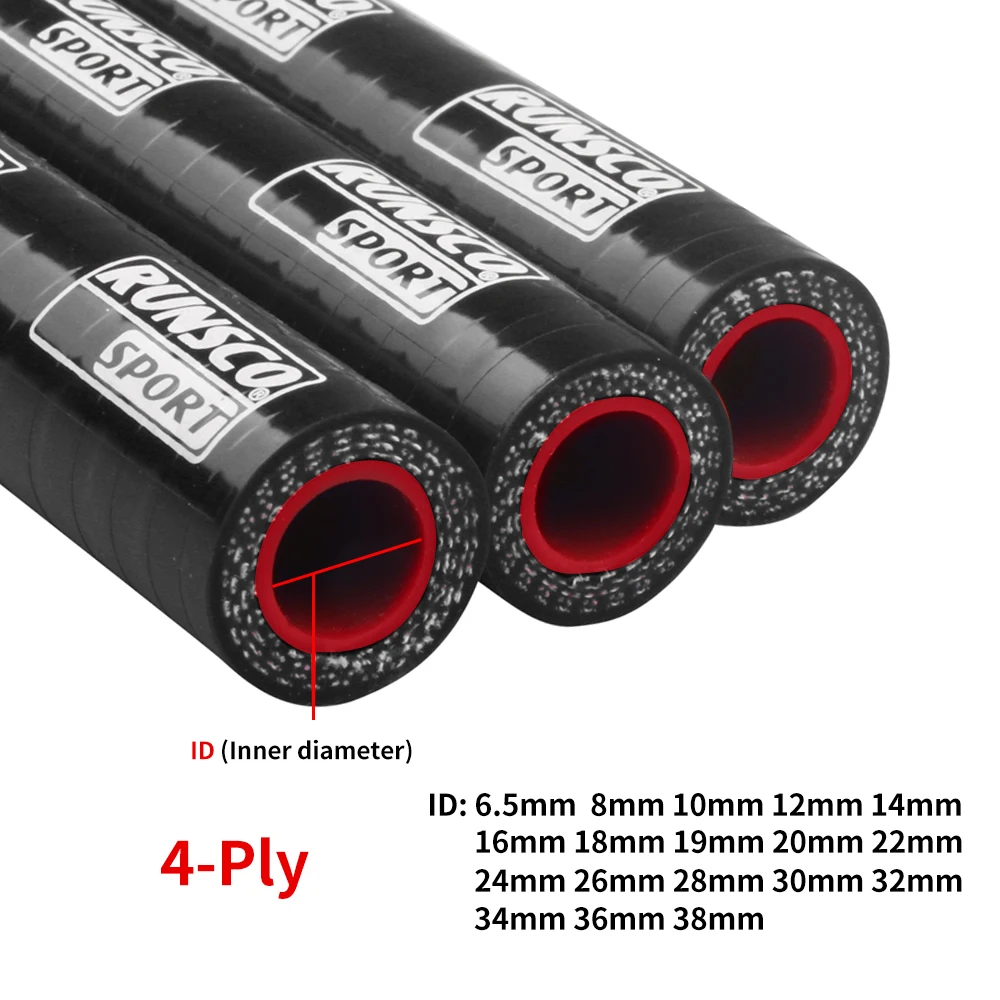 Silicone Hose Meter Silicone Straight Hose ID 12mm 14mm 16mm 19mm Black Coolant Intercooler Turbo Tube Air Intake Piping Water Hose Pipe 4Ply