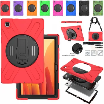 

Samsung Galaxy Tab A7 10.4 2020 SM-T505 T500 T507 Shoulder Strap Heavy Duty Armor Case 360 Rotaion Stand Wristband Tablet Cover