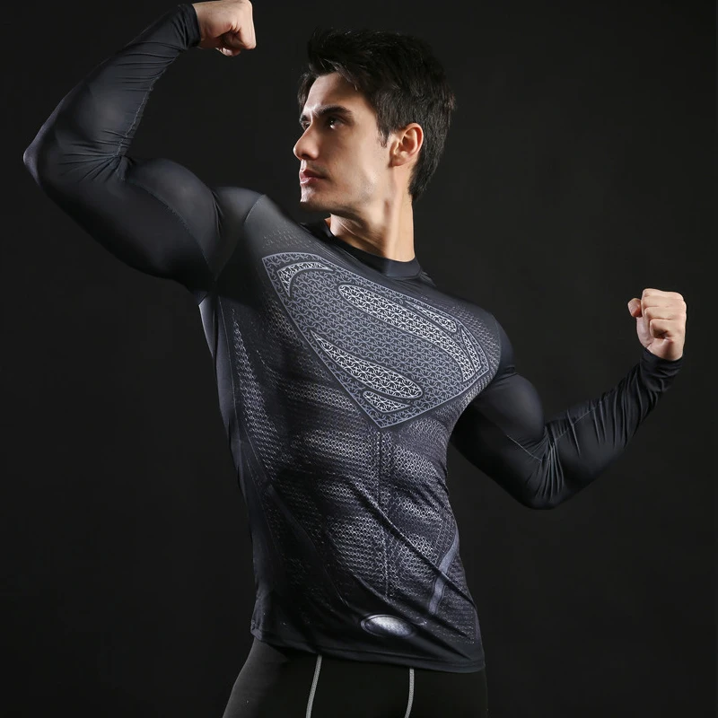Супермен Облегающий Рубашка Аниме Косплей Одежда Мужская спортивная одежда с длинным рукавом эластичные колготки для мышечного человека 3D принт футболка
