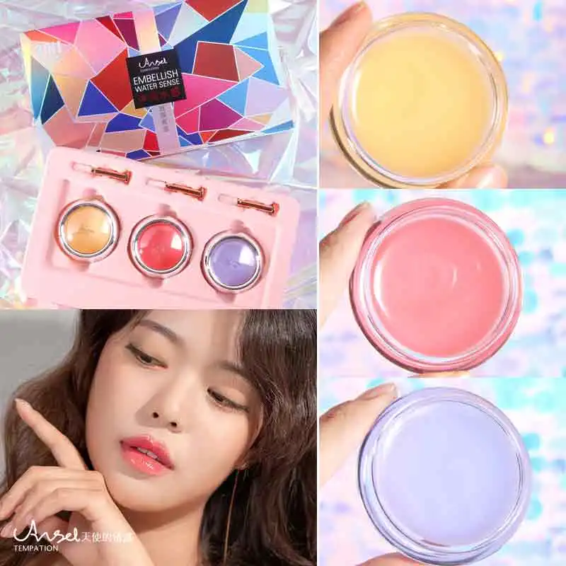 3pcs/set moisturizing lip mask with brush temperature change color pink transparent gel long lasting lip repaire cream MA043