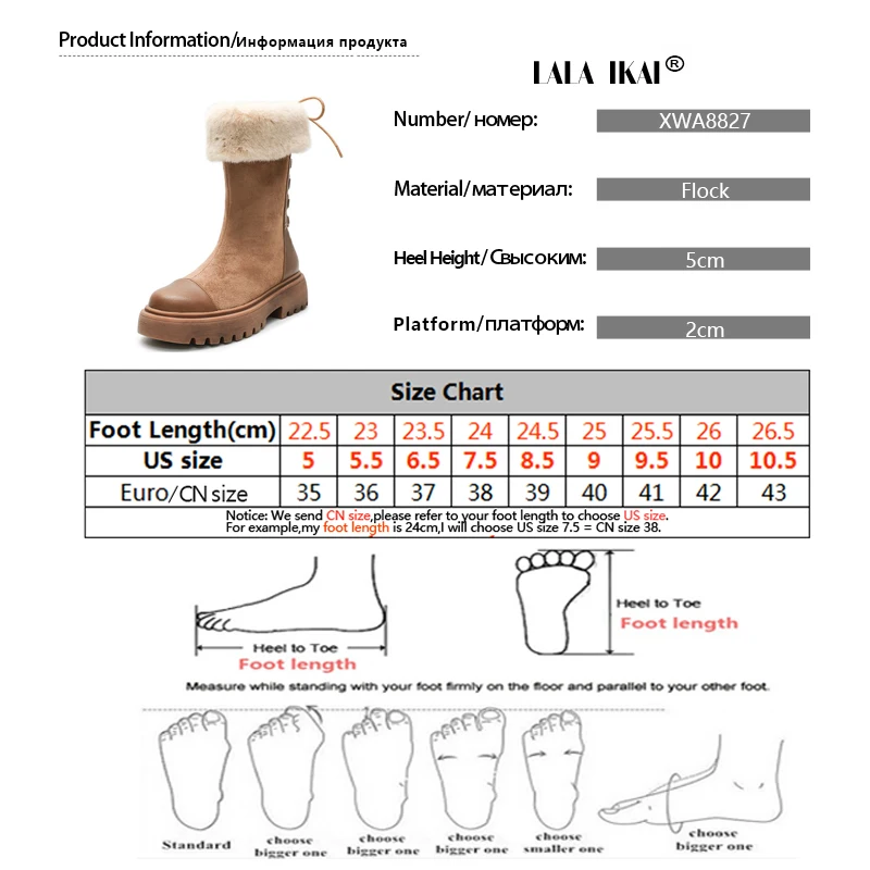 LALA IKAI/женские зимние ботильоны из флока; теплая плюшевая обувь; зимние ботинки в стиле пэчворк; женская обувь на платформе со шнуровкой; zapatillas mujer; WA8827-4