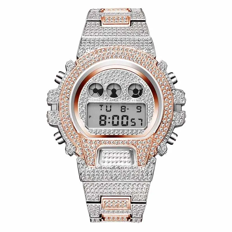 V304-RGS Мужские часы MISSFOX, Роскошные, светодиодный, цифровые, кварцевые, 18 K, золотые часы для мужчин, G стиль, ударопрочный, AAA, мужские наручные часы - Цвет: V304-RGS
