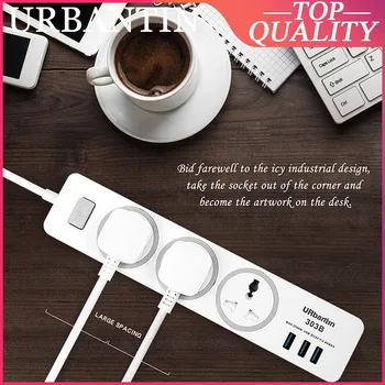 

Urbantin Smart Power Strip 3 Sockets Standard Plug Interface Extension US Home Electronic Socket Fast Charger 3 USB EU Plug UK