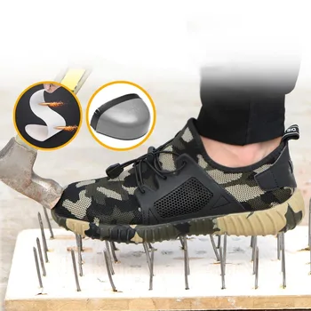 

Safety Shoes Steel Toe Cap Camo Spring Breathable Mesh Casual Shoe Labor Insurance Puncture Proof Work Sneakers Mens