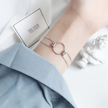 

New Style S925 Sterling Silver Geometric Chain Thick Circle Snake Bone Hand Cool Fashion Bracelet Female