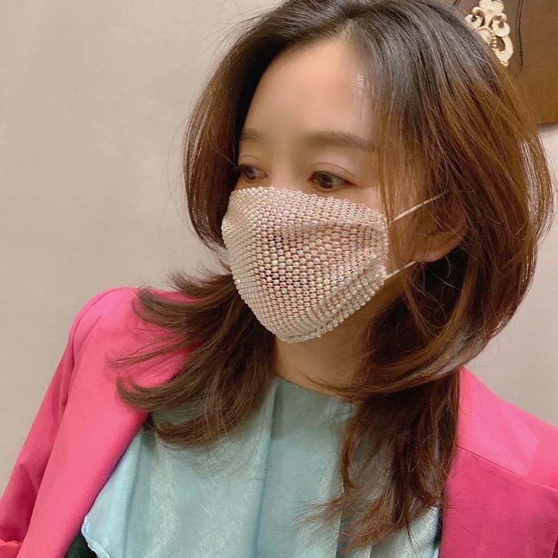 Fashion Adult Women Mask Hot Style Mesh Flash Rhinestone Mask Party Outdoor Jewelry Black Pink White Accessories JL
