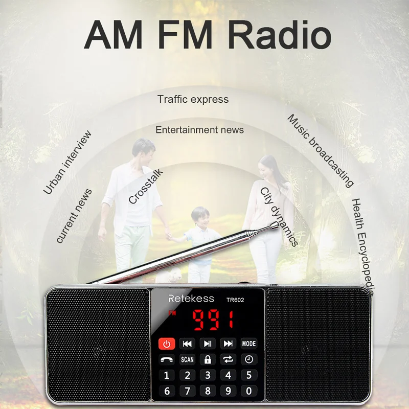 RETEKESS TR602 Bluetooth радио AM FM стерео портативный Радиоприемник с беспроводным MP3