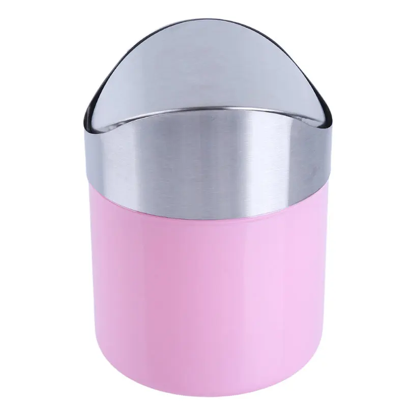 Useful Desktop Trash Bin Home Office Trash Can Mini Car Rubbish Bin Detachable Rolling Cover Dust Garbage Trash Bin - Цвет: pink