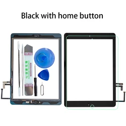 Touch Screen Replacement Kit for iPad 5th Generation - Includes Front Glass, Home Button, Cable, Tools, and Tempered Glass (Black with button)