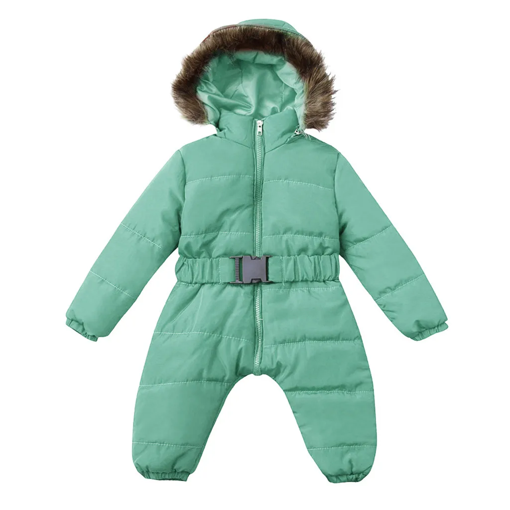Зимний комбинезон-жакет для маленьких мальчиков и девочек; комбинезон с капюшоном; теплое плотное пальто; верхняя одежда; Рождественская одежда для малышей; зимние комбинезоны - Цвет: Зеленый