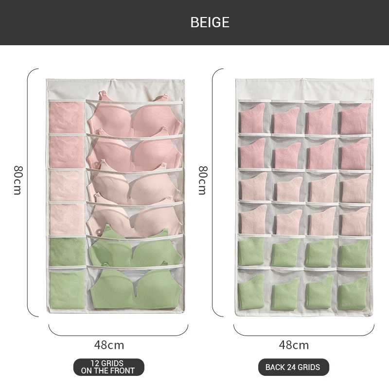 UNDERWEAR-BEIGE Многофункциональный шкаф для нижнего белья, сумки для хранения, двухстороннее использование, подвесной органайзер для макияжа, для использования, полка для хранения, прозрачные носки, вешалка для бюстгальтера - Цвет: UNDERWEAR-BEIGE
