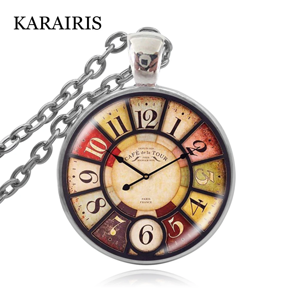 KARAIRIS 2020 винтажная мода поддельные часы время драгоценный камень кулон ожерелье