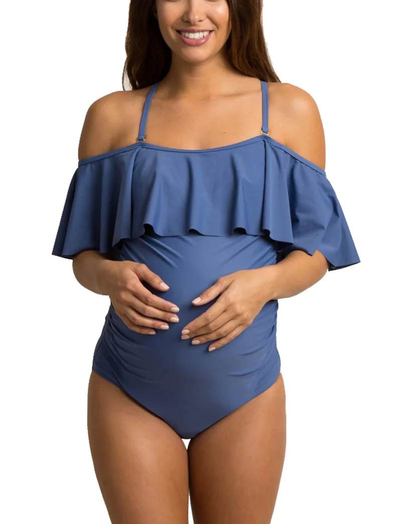 Explosive one-piece swimsuit one-neck collar solid color Europe and the United States pregnant women sexy bikini beach swimsuit