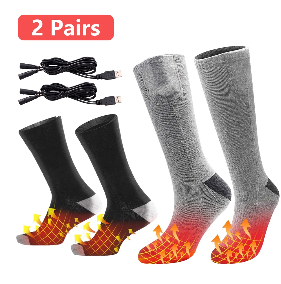 2 пары зимние носки с подогревом 5 В Электрический толстый хлопковый шланг