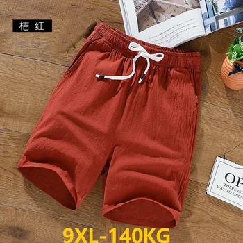 

summer men linen cotton Elastic beach Stretch elasticity Shorts plus size 7XL 8XL 9XL shorts black khaki Breathable home shorts