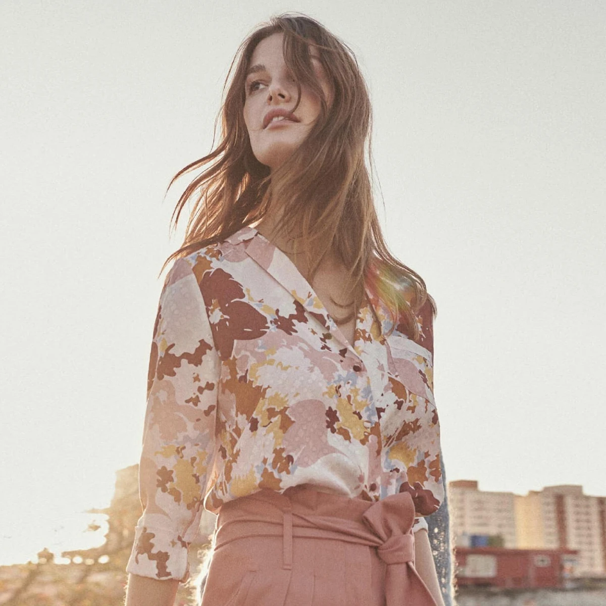 

Floral Printed Silk Shirt Women Summer Casual Notched Long Sleeve Pink Blouse 2020 Elegant Office Lady Tunic Blouse Autumn