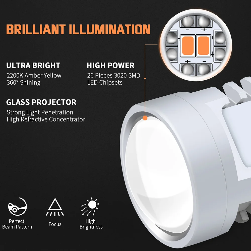 OXILAM-   ÷  ñ׳ , T20 7440 WY21W W21W LED  Canbus 3020 SMD ڵ  2200K ڹ ο 12V, 2 
